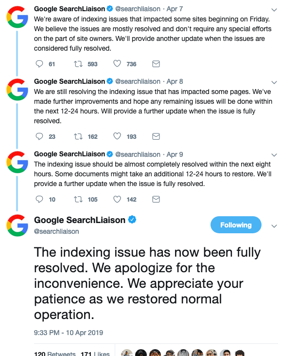 Google Confirmed Index Bug