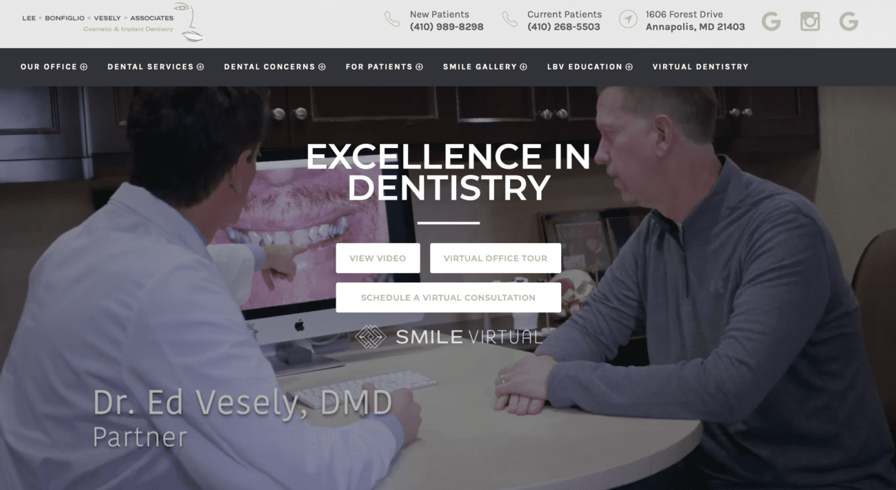 Screenshot of dental website