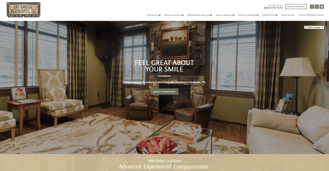 Screenshot of dental website
