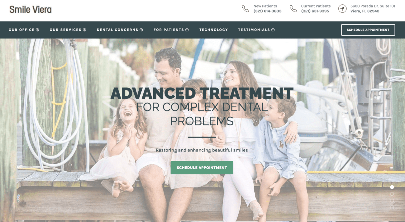 Screenshot of dental website
