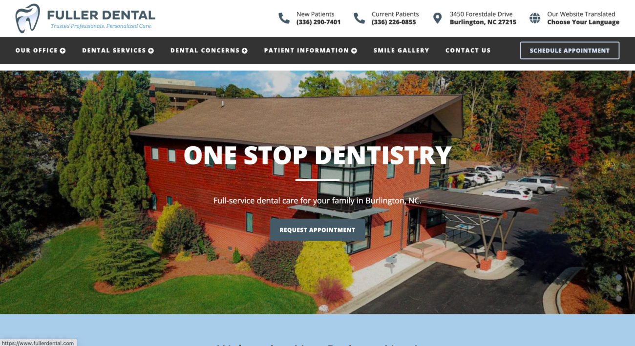 Screenshot of dental website