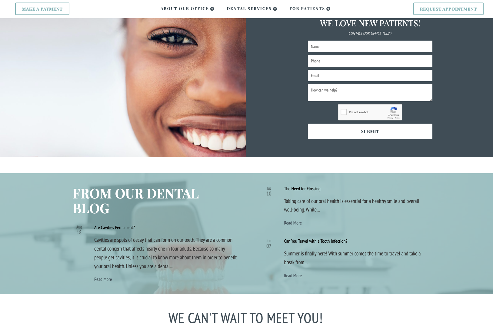 Screenshot of dental website