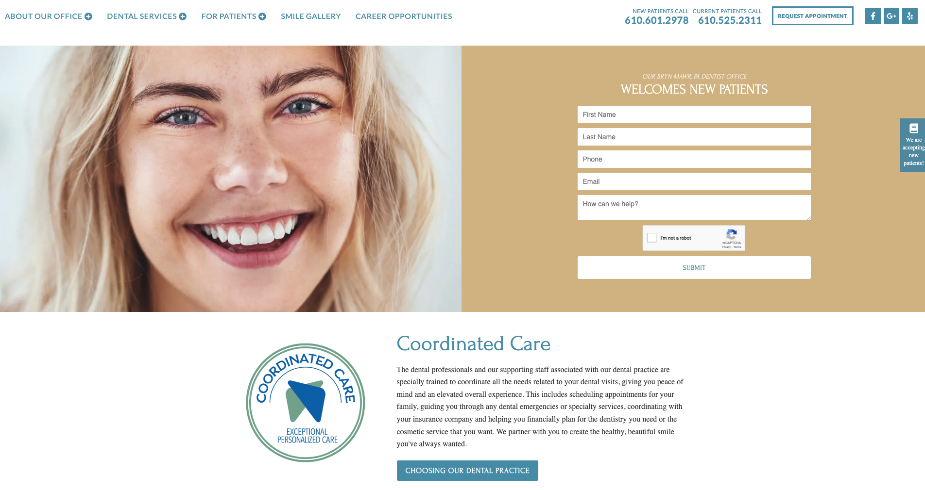 Screenshot of dental website