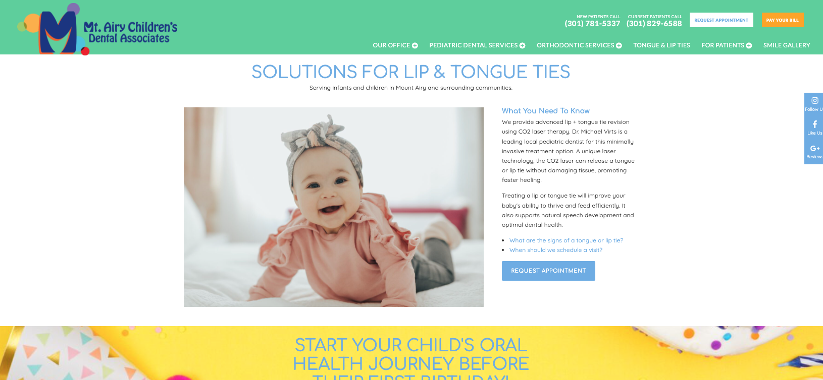 Screenshot of dental website