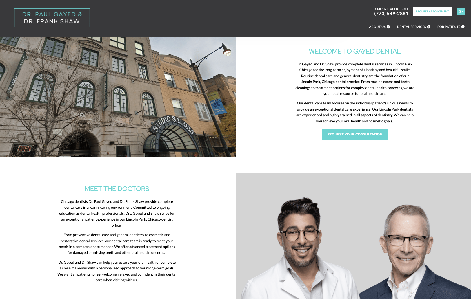 Screenshot of dental website