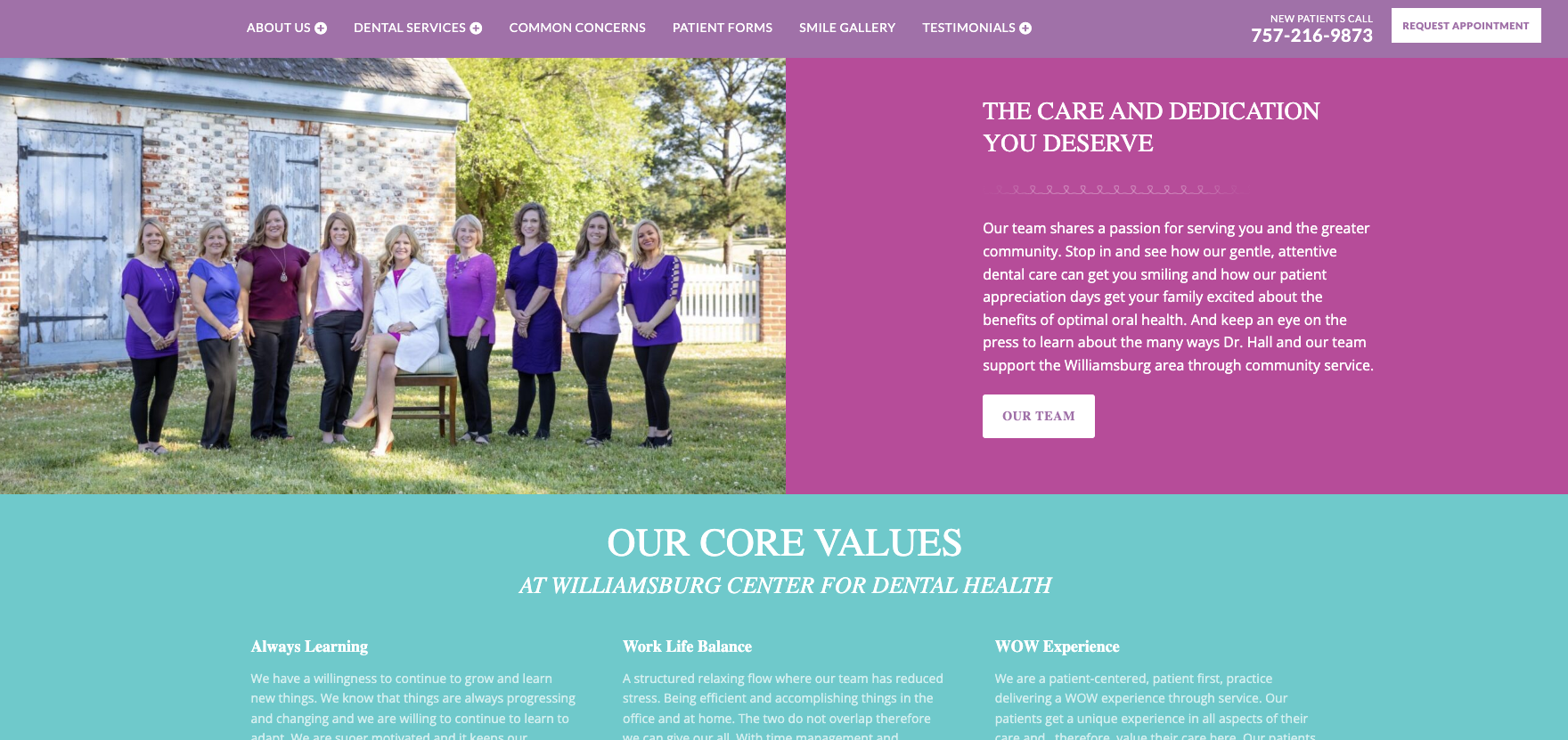 Screenshot of dental website
