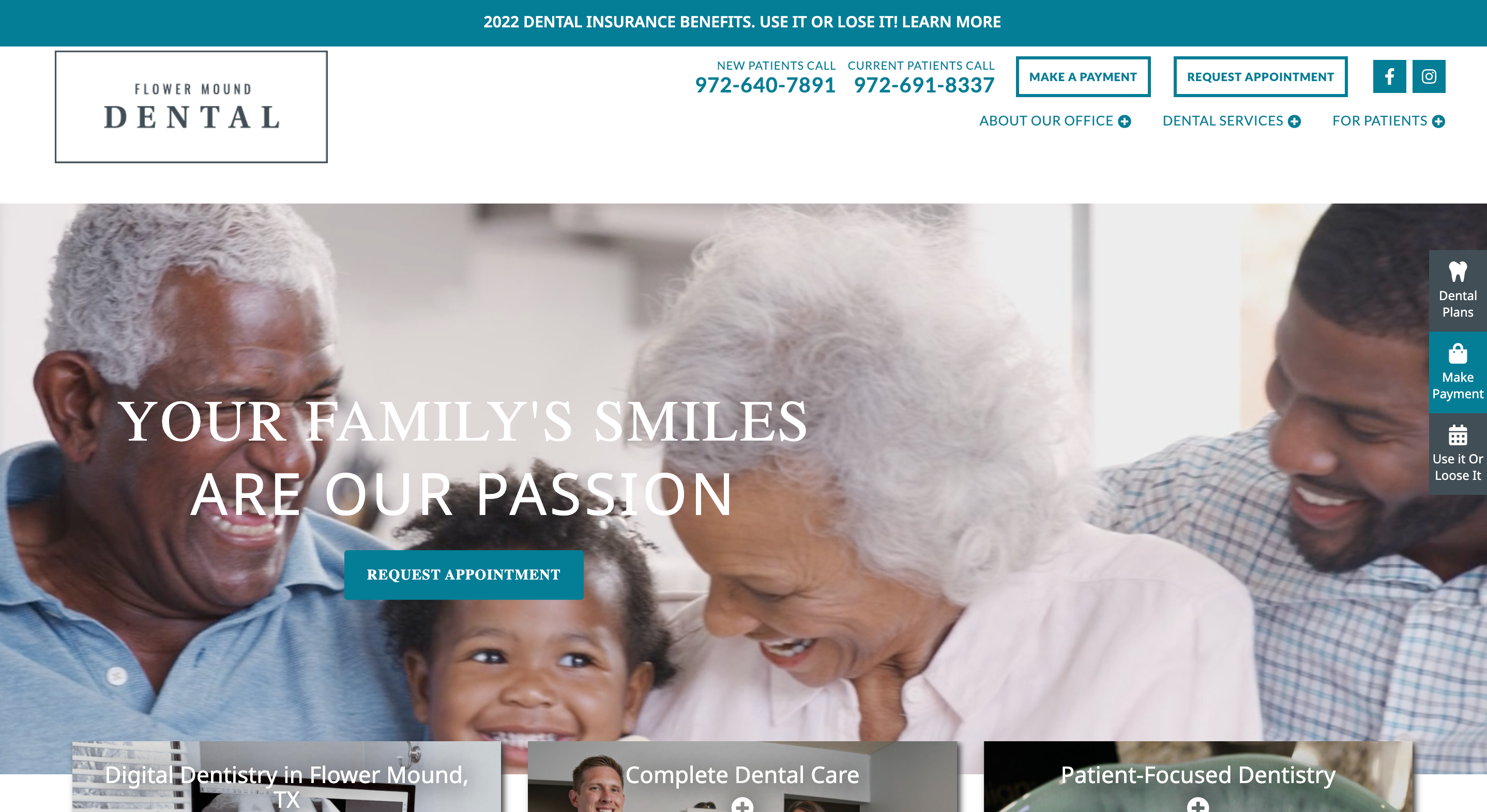 Screenshot of dental website