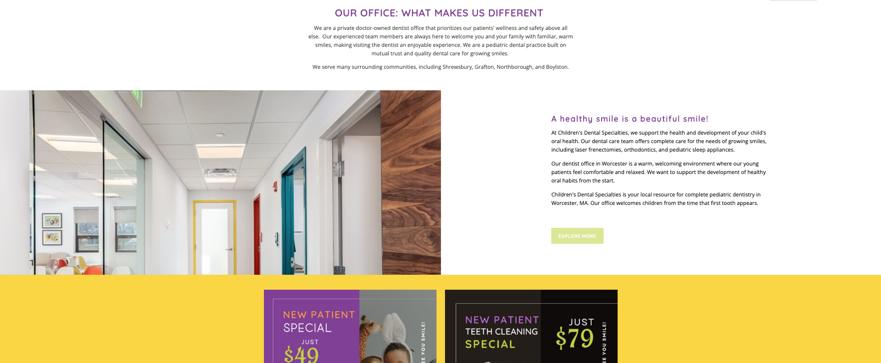 Screenshot of dental website