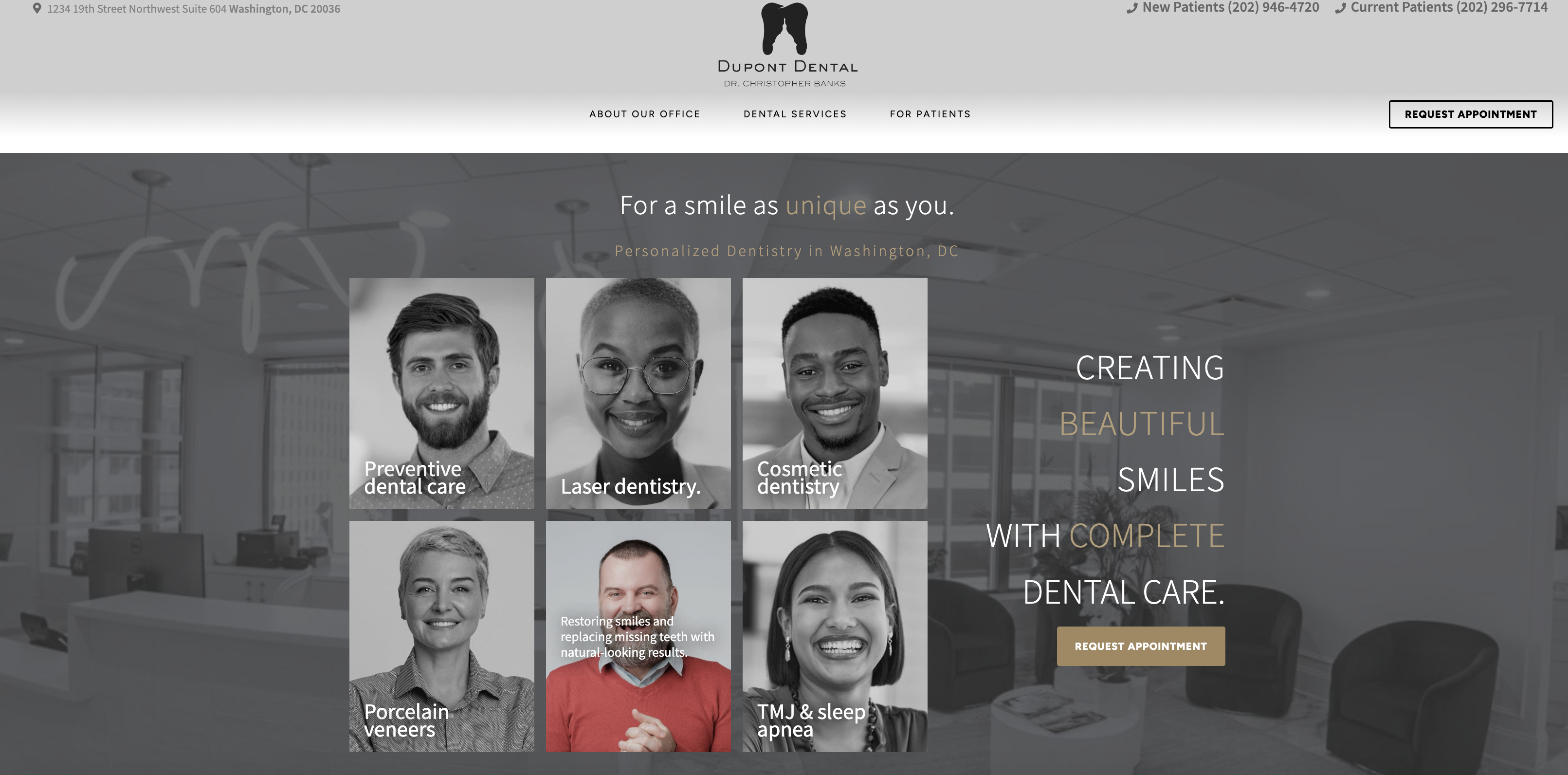 Screenshot of dental website