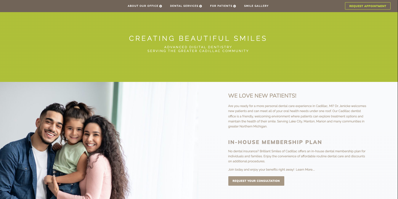 Screenshot of dental website