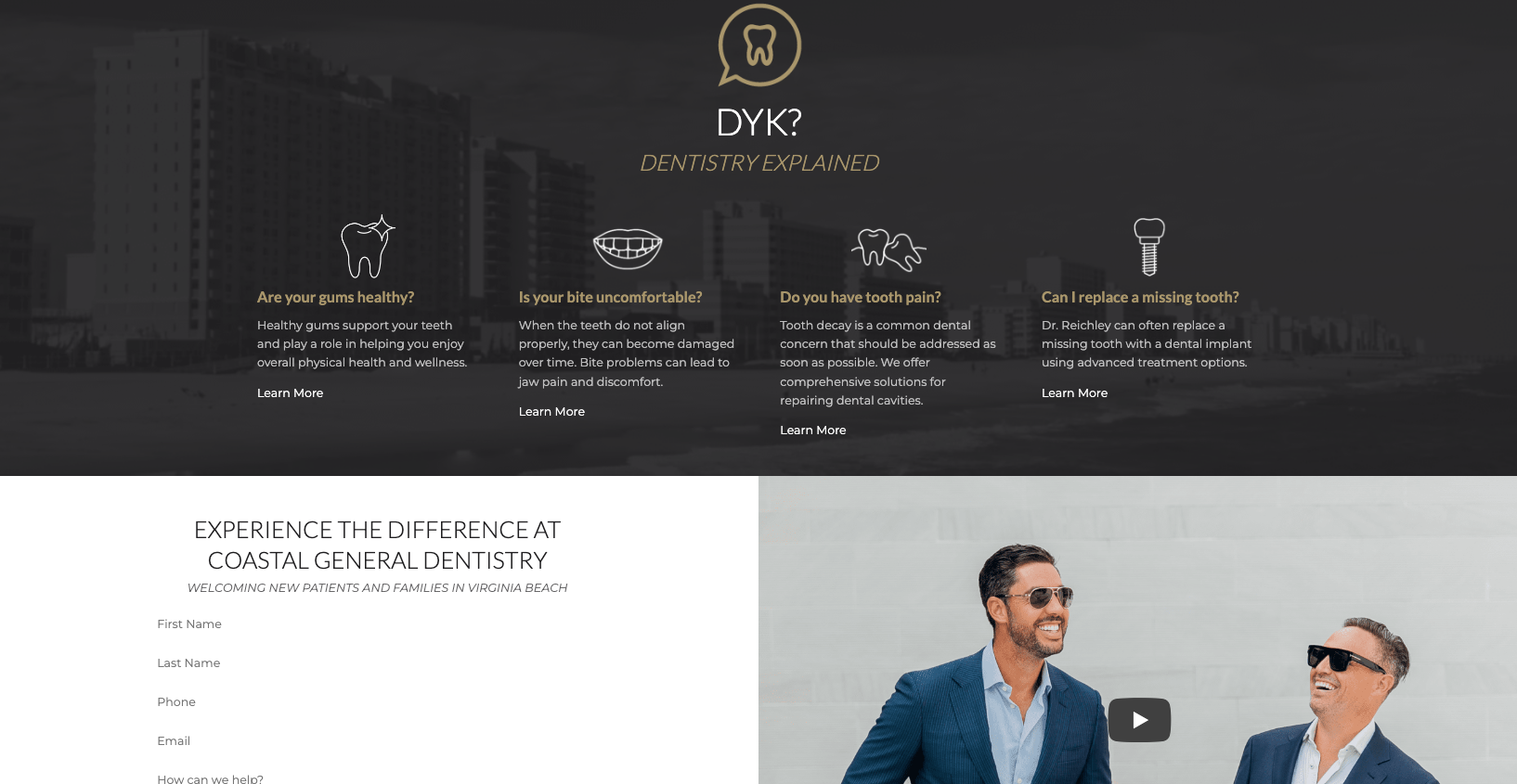 Screenshot of dental website