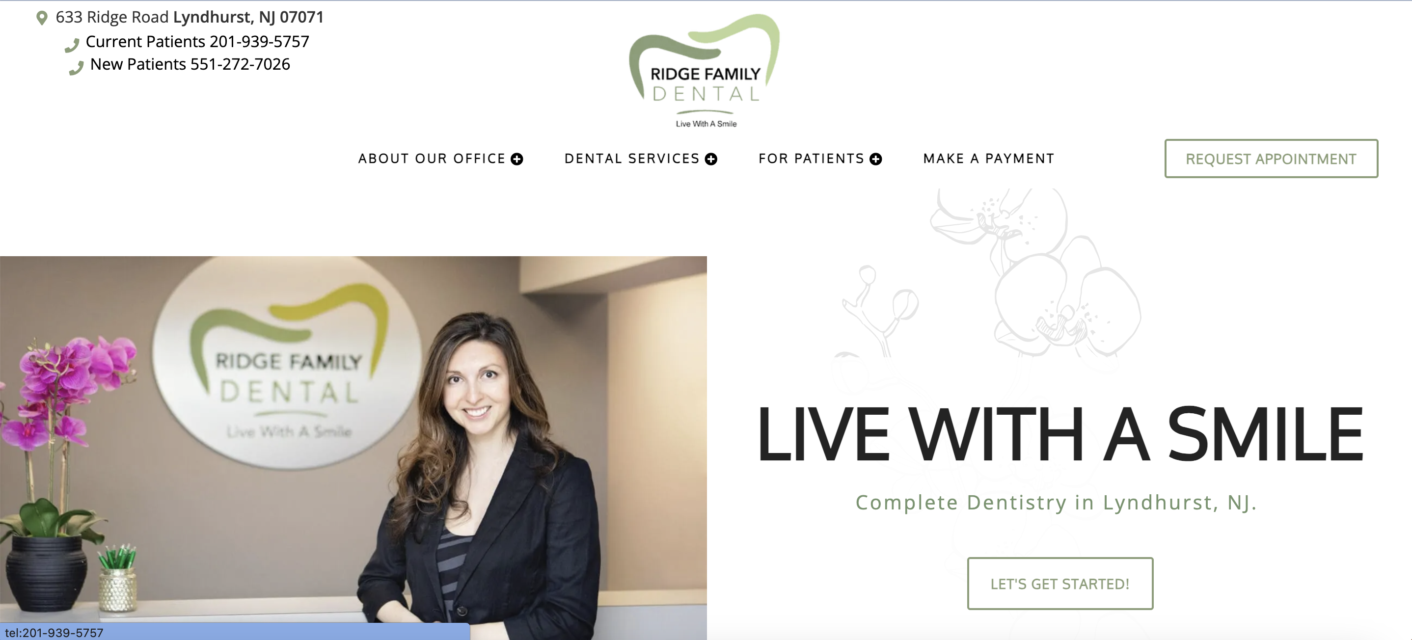 Screenshot of dental website