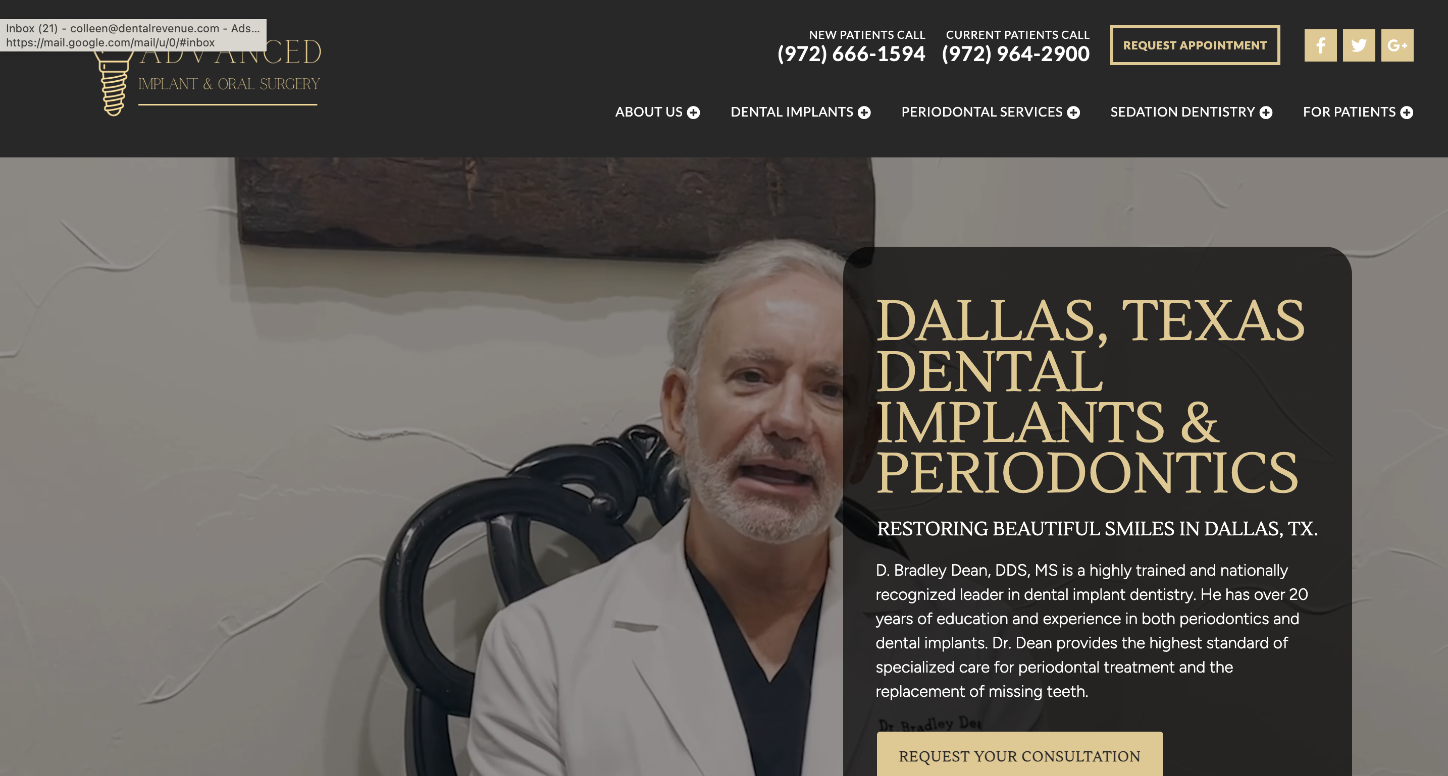 Screenshot of dental website