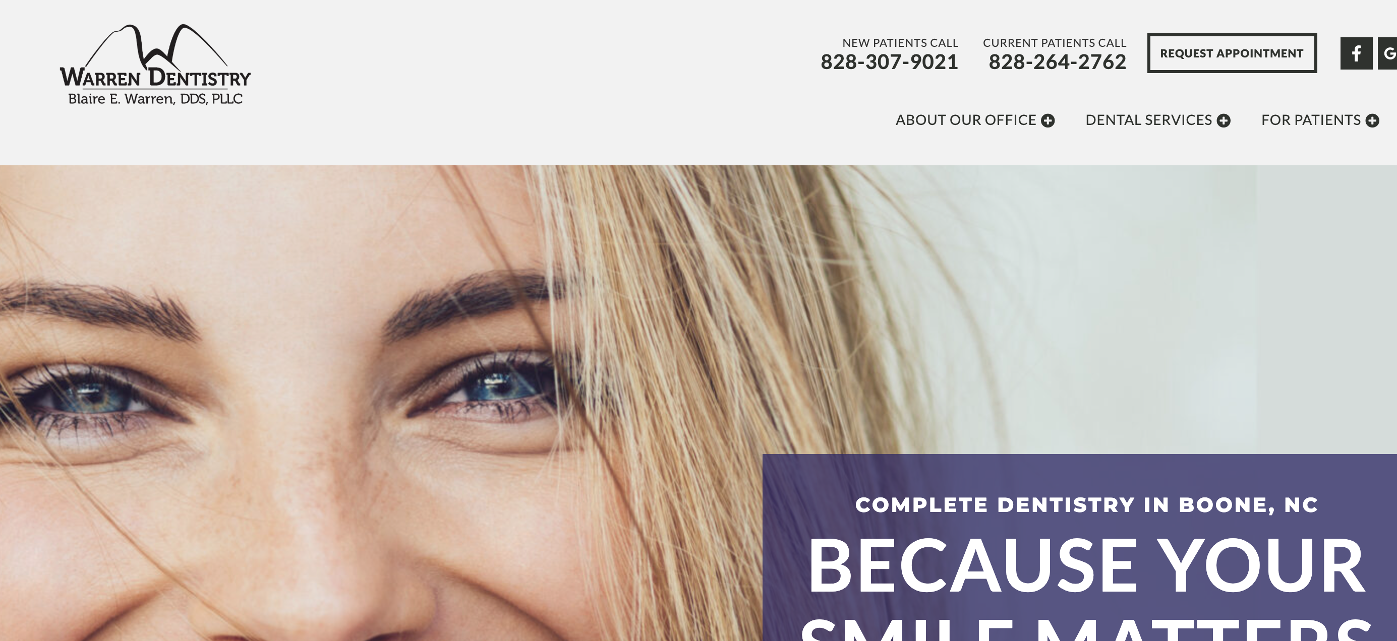 Screenshot of dental website