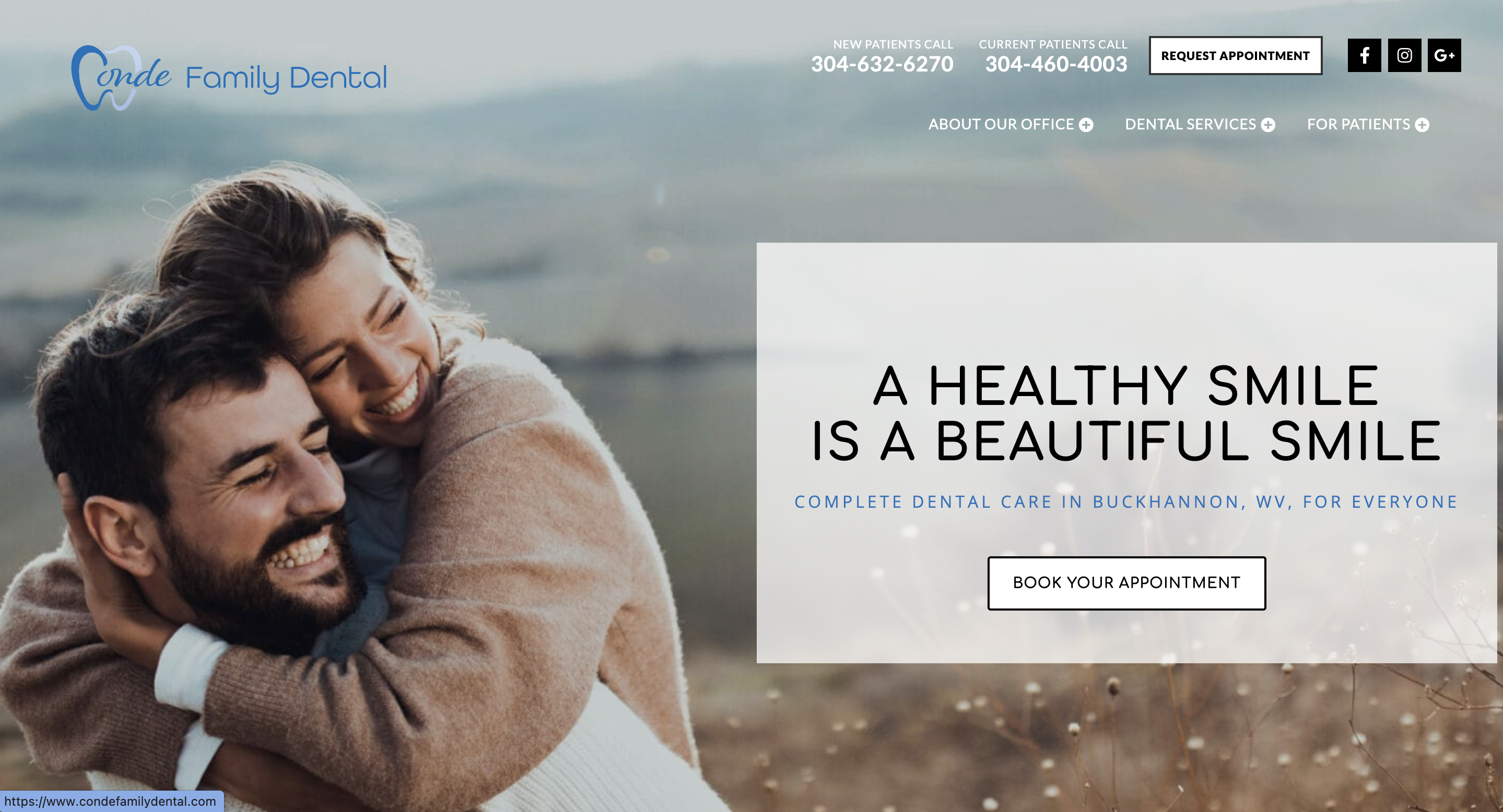 Screenshot of dental website